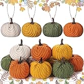 12 Pcs Mini Knit Pumpkins Fall Pumpkin Ornaments Thanksgiving Small Fall Crochet Ornaments Decorative for Autumn Rustic Farmhouse Harvest Decoration (Mini Autumn Set)