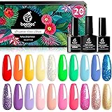 Beetles Pack of 20 Colors Rainbow Summer Gel Nail Polish Kit, Soak Off LED Lamp Gel Nail Polish Set Glitter Nude Gel Polish S