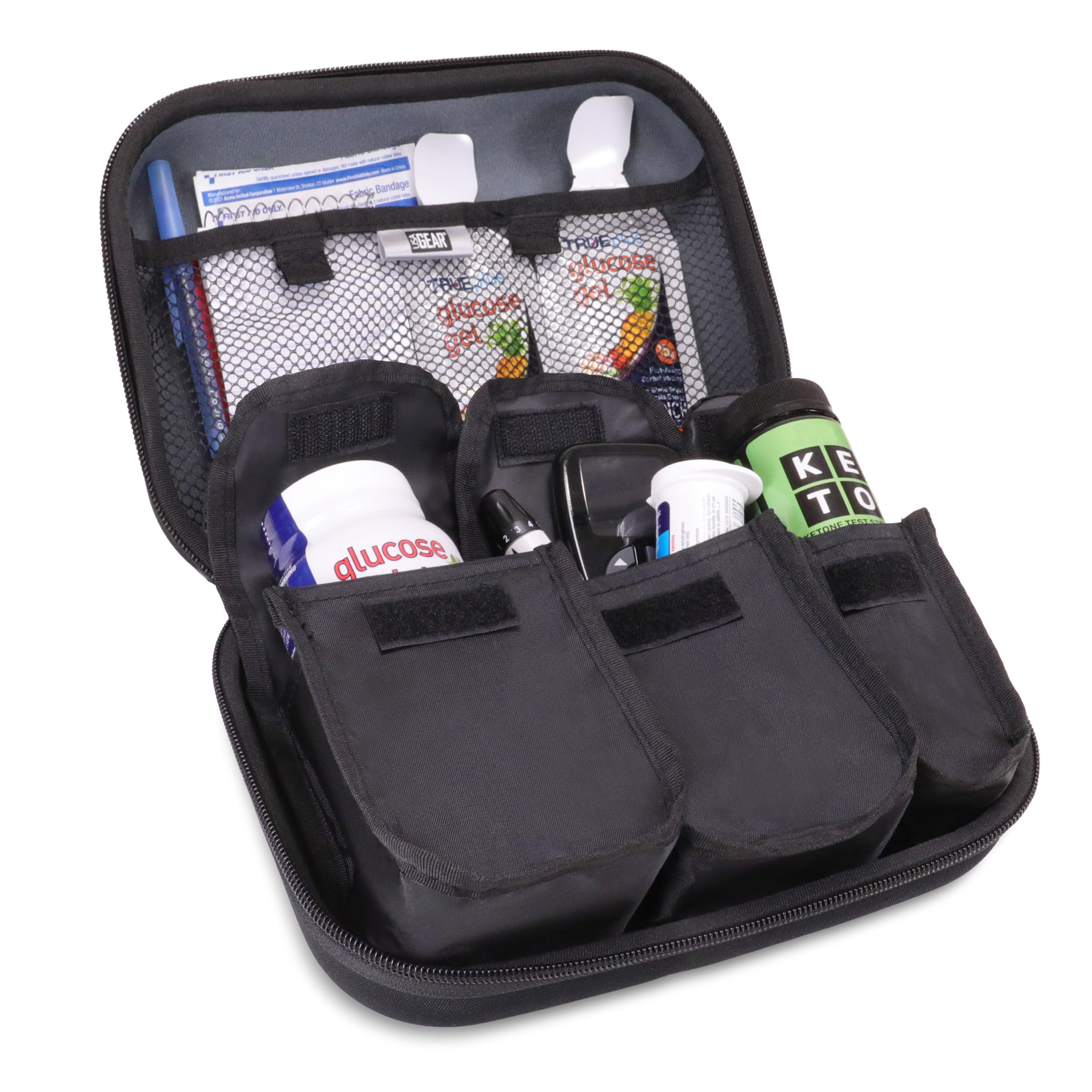USA Gear Diabetic Supplies Travel Case Organizer for Blood Glucose Monitoring Systems, Syringes, Pens, Insulin Vials and Lancets - Storage for Accu-Chek Nano, Bayer Contour, TRUEtest and More - Black