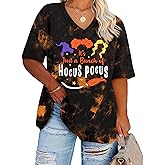 Plus Size Halloween Shirts Women Hocus Pocus Squad T-Shirt Sanderson Sisters Oversized Tee Tops