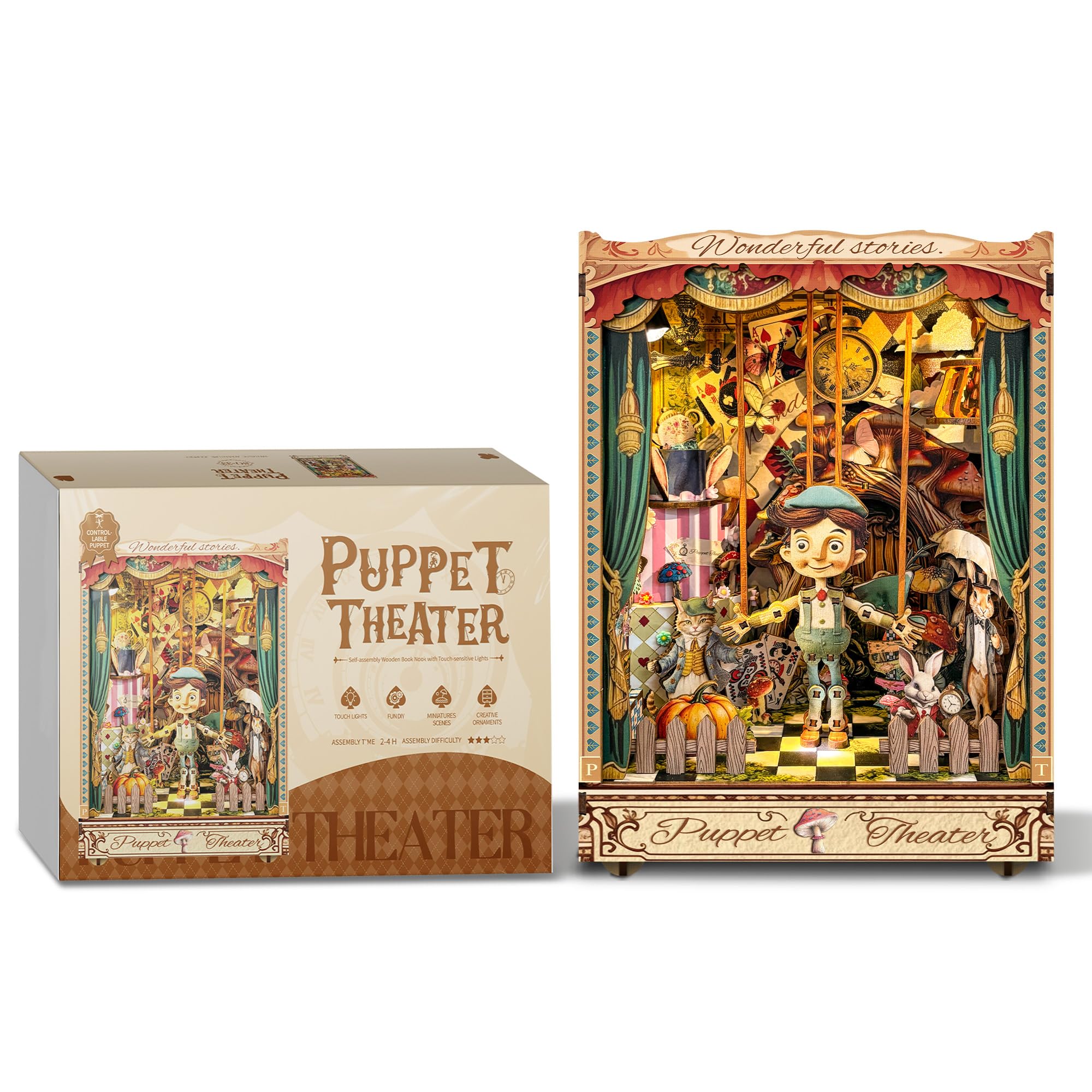 Book Nook Kit for Adults, DIY Miniature House Kit, Booknook 3D Wooden Puzzle for Bookshelf Decor, Birthday Gift for Family, Friends - Puppet Theater