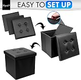 Nyxi Faux Leather Storage Ottoman 38cm Foldable Black Foot Stool 40L 150kg view 5
