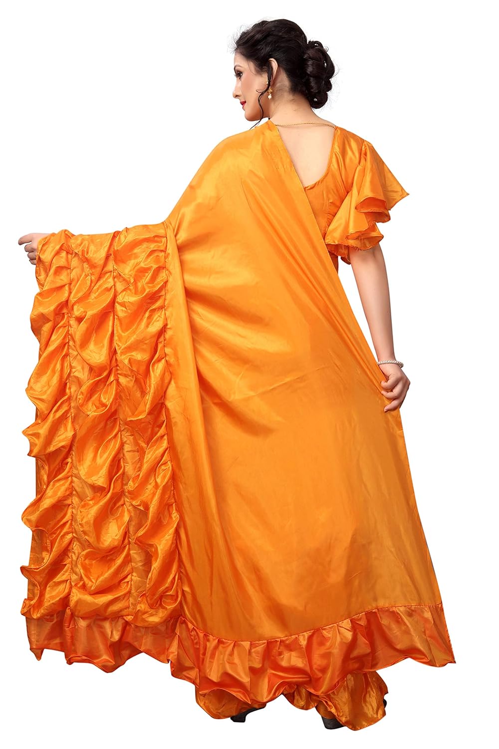 crazy women silk ruffle saree with blouse