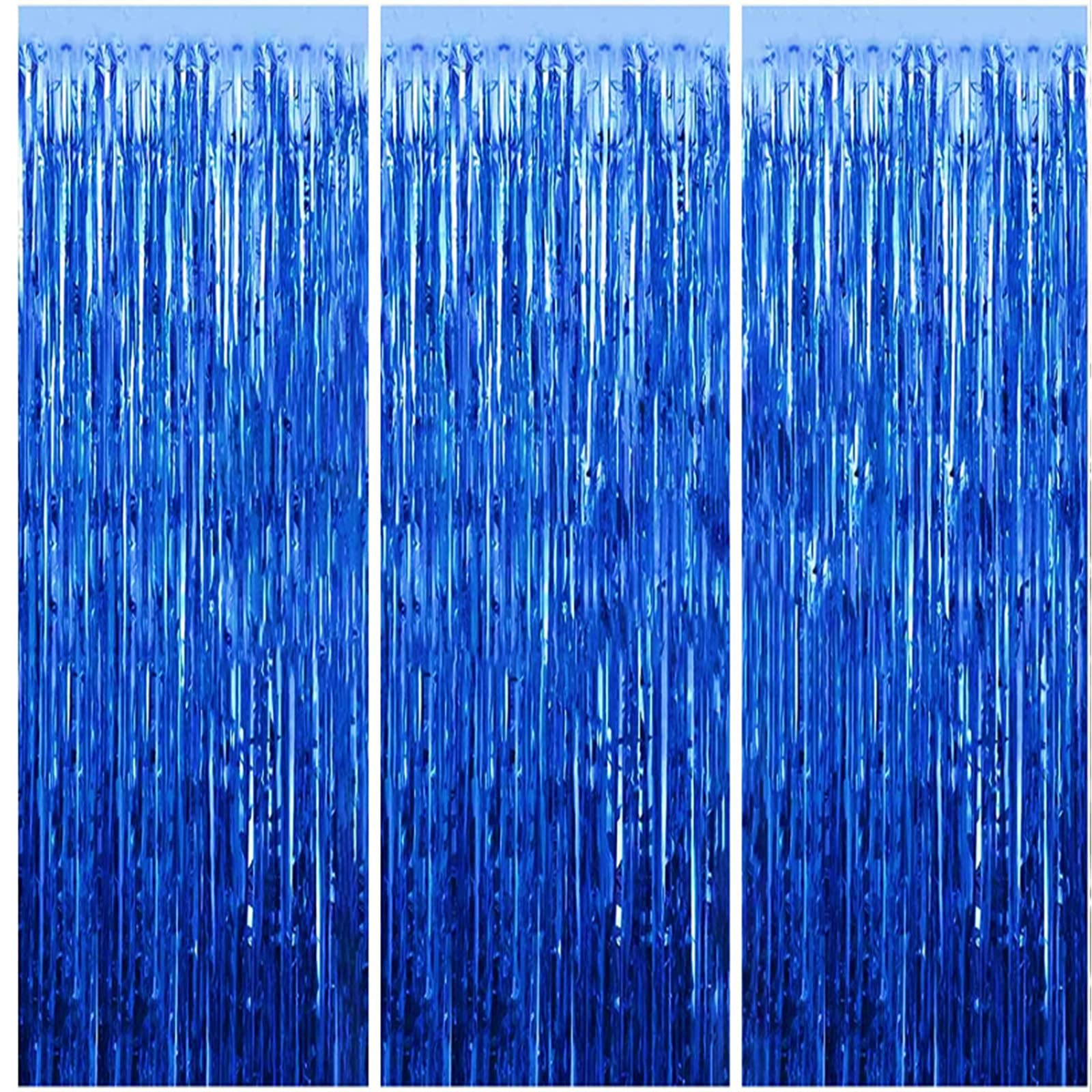 HONGCI 3pcs 3.2x6.5ft Glitter Dark Blue Tinsel Curtain Door Streamers Fringe Foil Curtain Backdrop Birthday Party Decorations for Boys Girls Baby Shower Graduation Stitch Party Decor Banner Blue — image 1