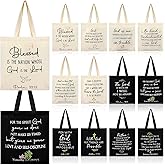 Locmeo 12 Pcs Christian Gift Bags for Women Bible Verse Tote Bags Inspirational Aesthetic Religious Scripture Gift for Church Grocery Christmas Makeup Shopping, 15.4 x 14.6 Inch
