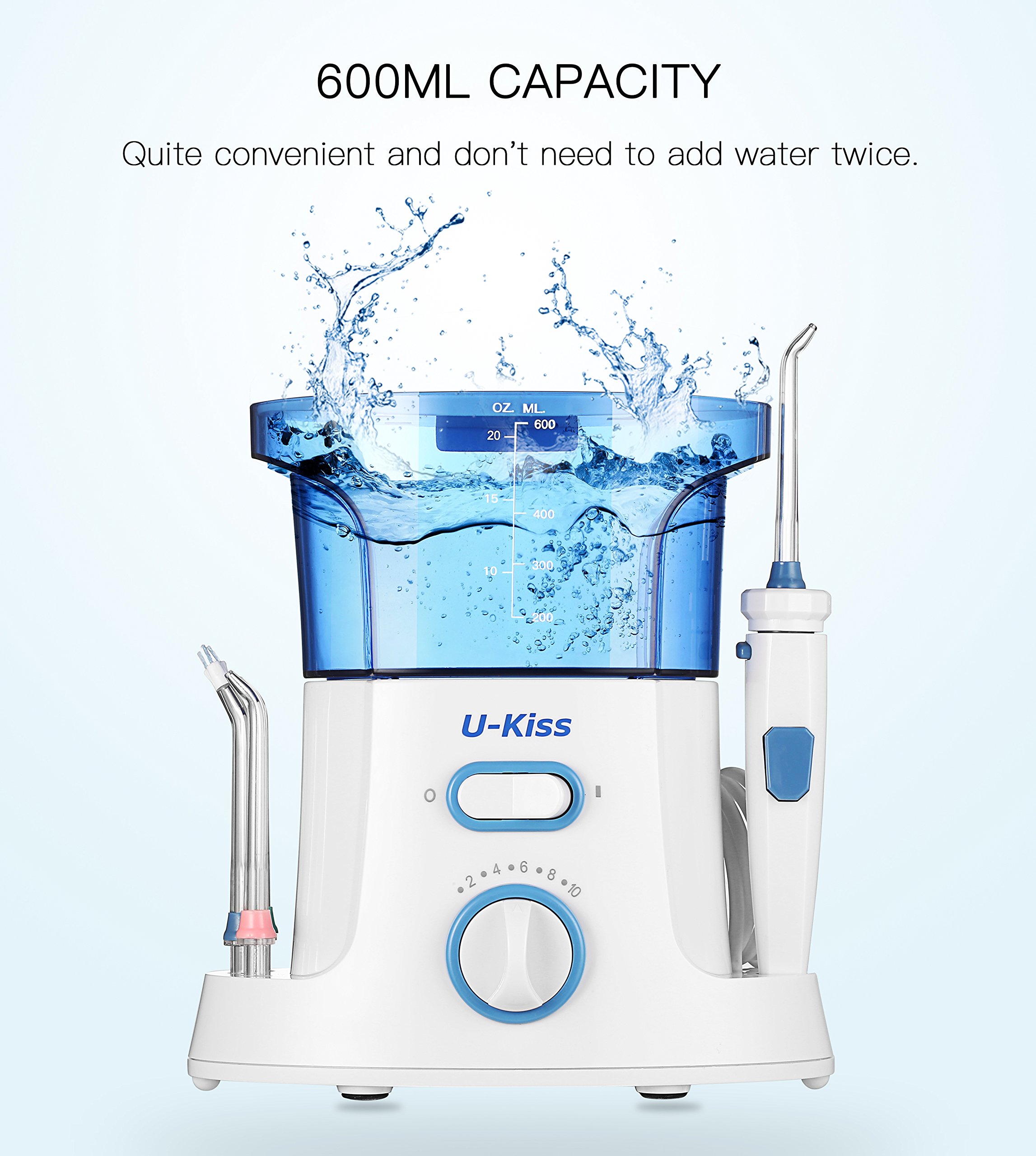 Water Dental Flosser, Dental Care Oral Irrigator with 10 Pressure Settings and 7 Interchangeable Nozzles for Deep Cleaning Between Teeth, Gumline, Braces and Bridges, Leak-Proof Electric Quiet Design
