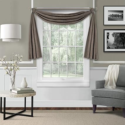 Elrene Home Fashions Leila Single Blackout Window Scarf Valance, 52x144 (1, Dark Taupe