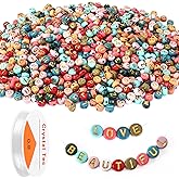 Colored Letter Beads, DECYOOL 1900Pcs 4×7mm Colorful Gold Acrylic Alphabet Beads with 1 Roll Elastic String for Bracelet Necklace Jewelry Making Supplies