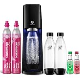 SodaStream - E-TERRA Soda Maker | VALUE BUNDLE | 3 Automatic Carbonation Levels | Includes 2x CO2 Cylinders, 3x 32 Fl Oz Dishwasher Safe Bottles, 2x Bubly Fruit Flavor Drops, 1x Power Adapter | Black