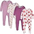 Gerber Baby Girls' 4-Pack Footed Pajamas