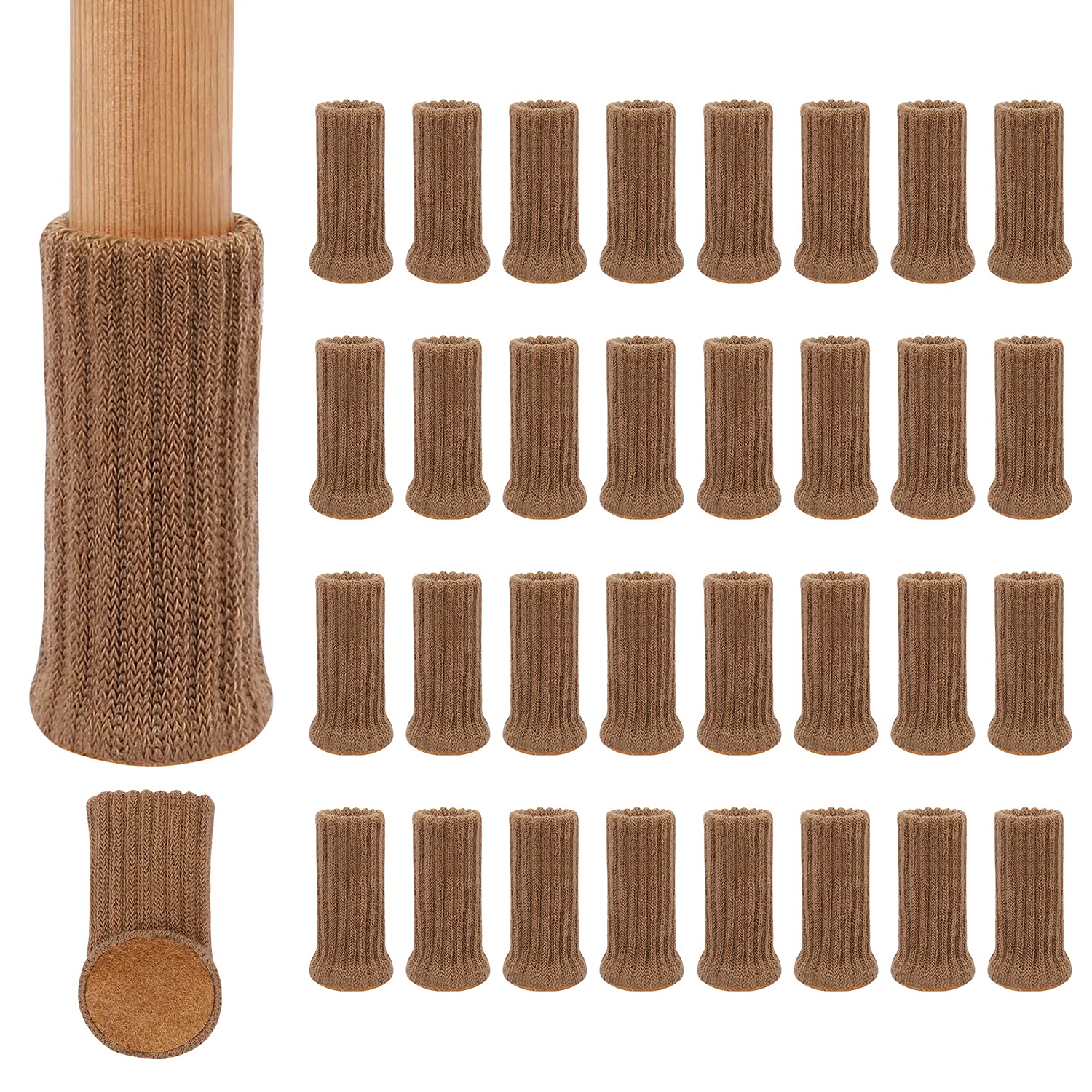 Ezprotekt 24 PCS Chair Socks Light Brown High Elastic Floor Protectors Non Slip Chair Leg Feet Socks Covers Furniture Caps Set, Fit Diameter from 1" to 2",Knitted Furniture Pads