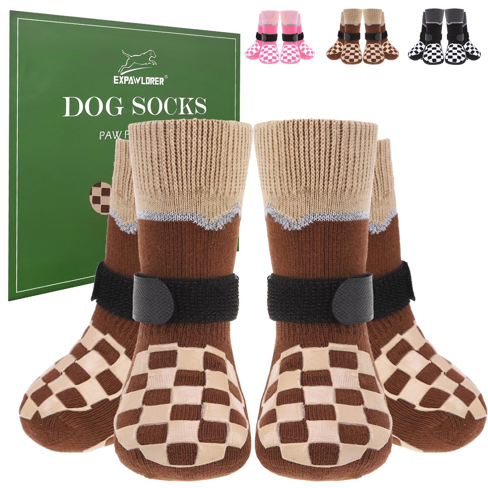 Photo 1 of **HAS DOG HAIR*** EXPAWLORER Dog Socks to Prevent Licking Paws with Grippers for Hardwood Floors Anti Slip, Reflective Dog Cold Winter Shoes Booties Boots & Paw Protectors with for Small Medium Large Senior Dogs M