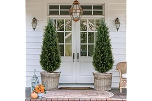 Grooy Artificial Cedar Trees, 3FT Tall Faux Tree Potted Plants with Trunk 36in Fake Cypress Tree for Indoor Outdoor Front Porch Garden Decor-2pack
