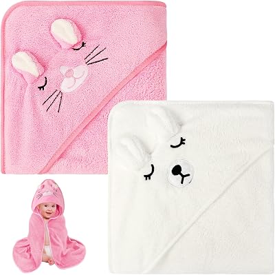 Aolso Hooded Baby Towel 80x80cm 2 PCS White Pink Absorbent Coral Fleece