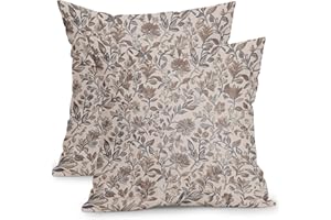 Vintage Floral Pillow Covers 18x18 Inch Set of 2 Antique Flower Block Print Throw Pillow Covers Brown Neutral Traditional Squ