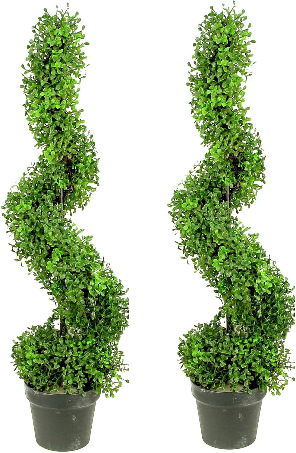 Admired by Nature 2 x 3' Aritificial Boxwood Leave Spiral Topiary Plant Tree in Plastic Pot, Green/Two-Tone -