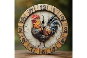 GVYGVY Decorative Wall Clocks Battery Operated 10 Inch - Modern Wooden Rustic Colorful Rooster-B 2D Print Non Ticking Silent 