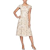 Alex Evenings Womens Short Embroidered Cocktail Dress, Wedding Guest (Petite and Regular Sizes)