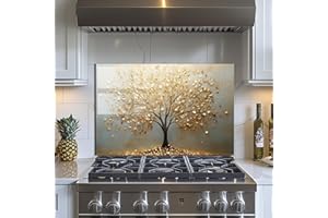 EVGOSM Tempered Glass Backsplash for Kitchen， Stove Splashback, Tree of Life Glass Backsplash, Used for Kitchen Wall Protection and Decoration, Easy to Install and Clean. (30x20'')