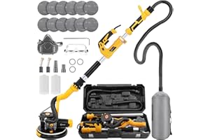 Gyfent Drywall Sander, 880W 7.3-Amp Popcorn Ceiling Removal Tool with 1100-2100RPM 5 Variable Speed 12pcs Sanding Discs Electric Drywall Sander with Vacuum Dust Collector LED Light for Ceiling Sanding