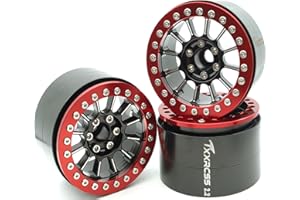 TxXrcss 200g Super Heavy 2.2 Beadlock Wheels Aluminum 1/10 Crawler RC Wheel 4pcs Rims Hub for Axial SCX10 Trx4m Silver Screws (Red Black)