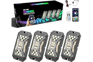 SUNPIE 4 Pods RGBW Rock Lights – Full Beam Angle, 30 High Power Chips, Aluminium Housing, Mounting Pads Included, IP67 Waterproof, Music Mode Underglow Lights, Fits Trucks, SUV, ATV, UTV, Boats