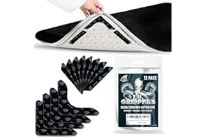 Bullshark Bond 12-Pack Double Sided Non-Slip Rug Pads Rug Tape Stickers for Hardwood Floors and Tiles, Dual Sided Adhesive Rug Stoppers for Area Rugs, 4 Corners + 8 Strips