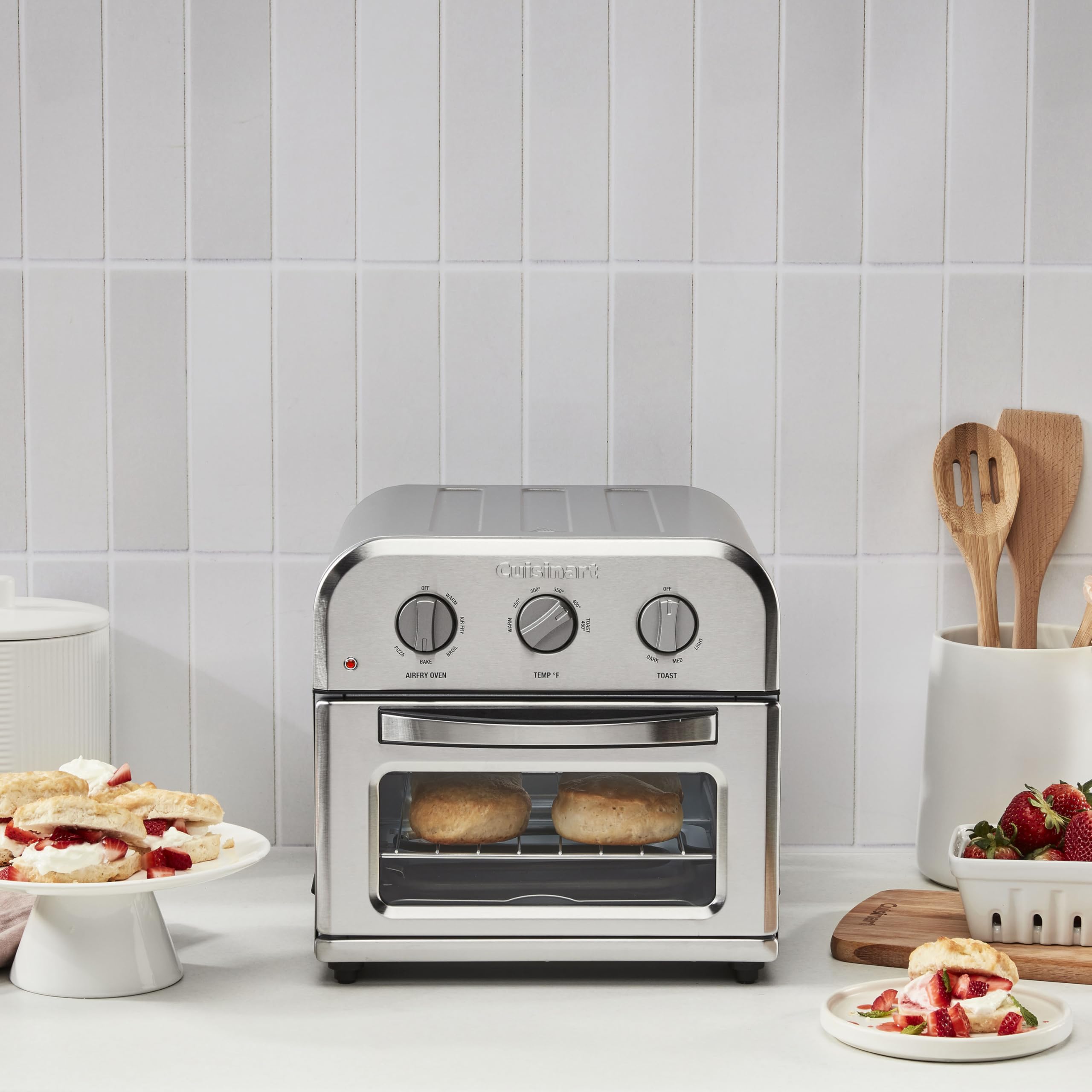 Cuisinart Compact Air Fryer Toaster Oven, Stainless Steel Fryer with 6-in-1 Functions, Adjustable Temperature, Includes Oven Rack, Baking Pan and Air Fry Basket, TOA-26