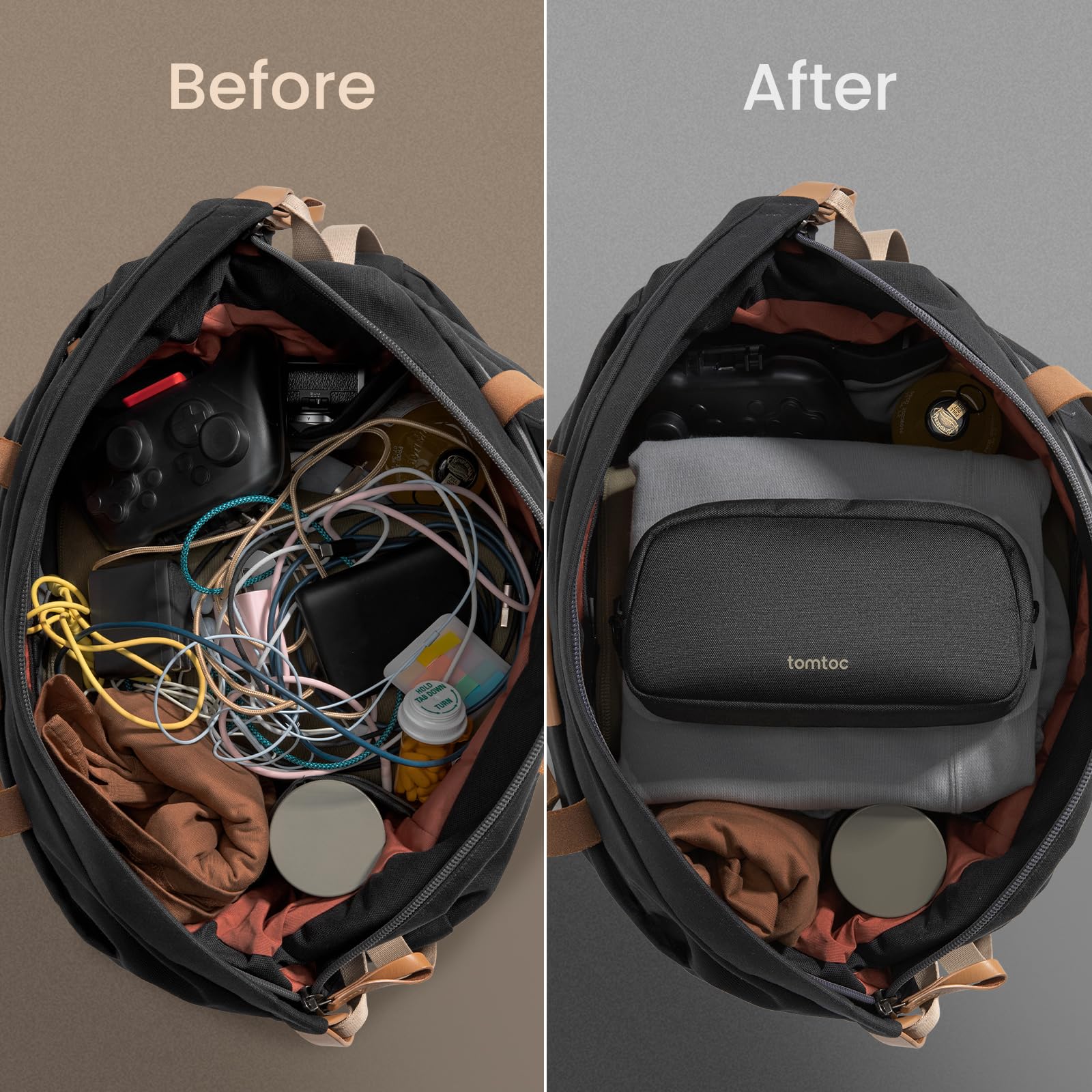 tomtoc Electronics Organizer Travel Case, Water Resistant Travel Bag Cable Organizer for Essentials, Tech Pouch Accessories Carry Storage for Cord, Phone, Cables, Airpods, USB Flash Drive, Daily Items