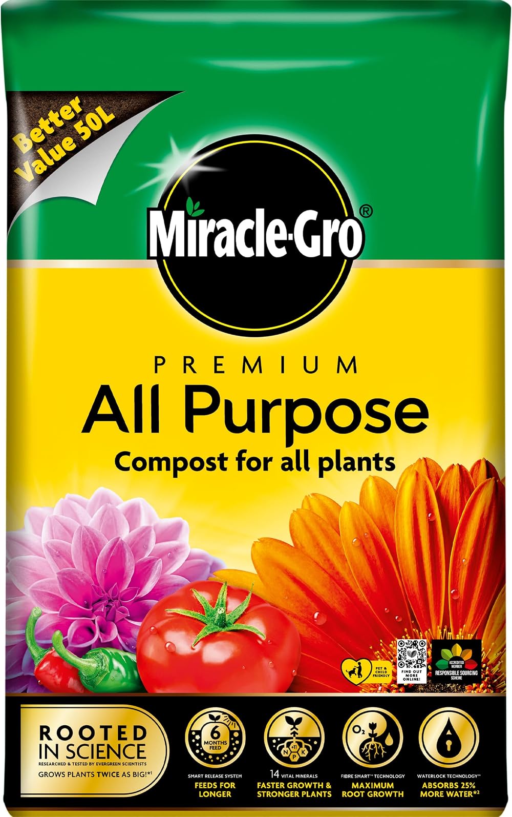Miracle-Gro Premium All Purpose Compost 50L Yellow Bag