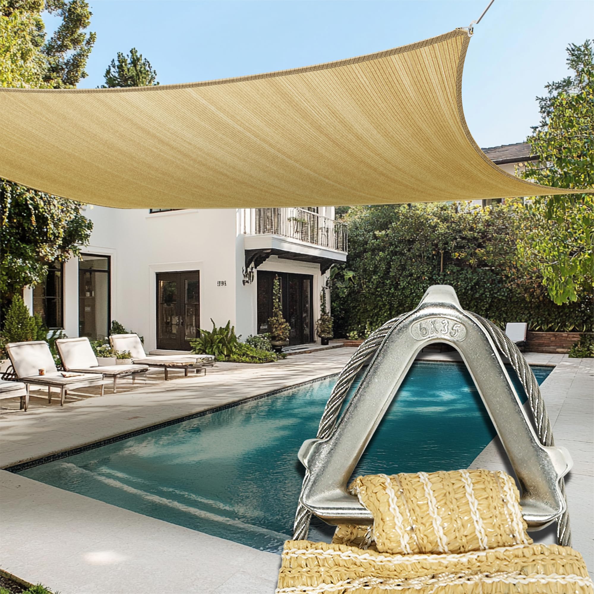 Photo 1 of Amgo Heavy Duty 16' x 16' Beige Square Sun Shade Sail, Commercial Grade UPF50 Canopy, Reinforced Corners & Edges, 260 GSM Fabric Heavy Duty -3 Years Warranty (We Make Custom Size)