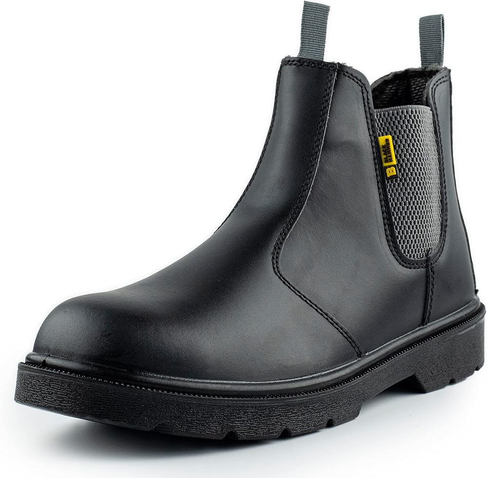 Black Hammer Mens Chelsea Safety Boots S3 SRC Steel Toe Black Leather 9UK