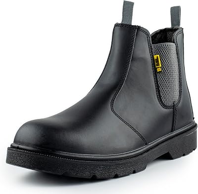 Black Hammer Mens Chelsea Safety Boots S3 SRC Steel Toe Black Leather 9UK