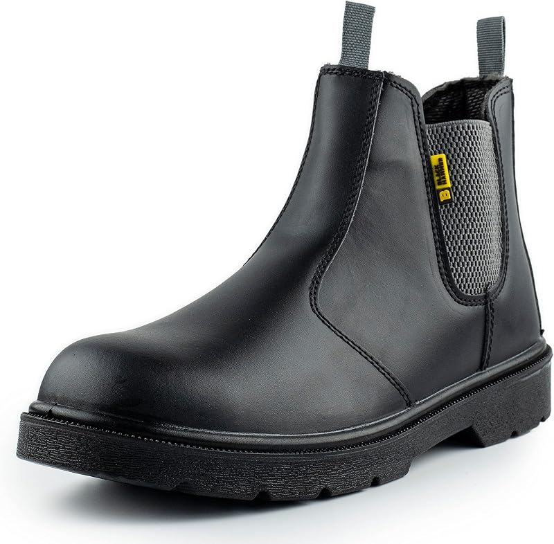 Black Hammer Mens Chelsea Safety Boots S3 SRC Steel Toe Black Leather 9UK