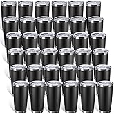 Sieral 36 Packs Stainless Steel Tumbler Bulk with Lid Vacuum Double Wall Insulated Travel Coffee Mug Powder Coated Tumbler Cup for Graduation Wedding Christmas Birthday Party(Black, 20 oz)