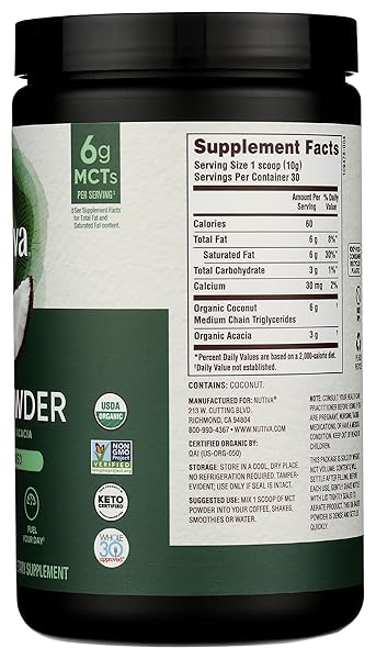 NUTIVA, ORGANIC MCT POWDER, 10.6 OUNCE