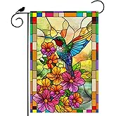 ZAEW Spring Hummingbird Flowers Stained Glass Garden Flag Seasonal Yard Flag 12x18 Inch Double Sided Small Mini Yard Outdoor Outside Holiday Decoration