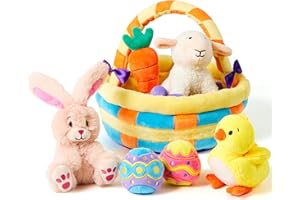 JOYIN 7 Pcs Easter Basket Plushies Playset Basket Stuffers Toys for Easter Party Favors Plush for Kids of All Ages
