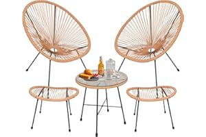 SKYFISH 5 Pcs Patio Conversation Set, Outdoor Patio Furniture with Coffee Table &Footstool for Balcony Backyard, All-Weather Conversation Bistro Set with Rope, Indoor Lounge Seating Chair Set, Brown