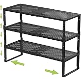 Jojocross Expandable Adjustable Stackable Kitchen Organizer, Spice Rack,Metal Pantry Storage Shelves Racks,Counter Shelf for Cabinets, Countertop, Cupboard (3 Packs/Medium/Black)