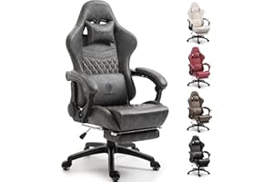 Dowinx Gaming Chair Big and Tall, Ergonomic PC Gaming Chair with Footrest & Massage, Racing Style Reclining Computer Chair for Adults, 400LBS Capacity - Heavy Duty Gamer Chair, Grey