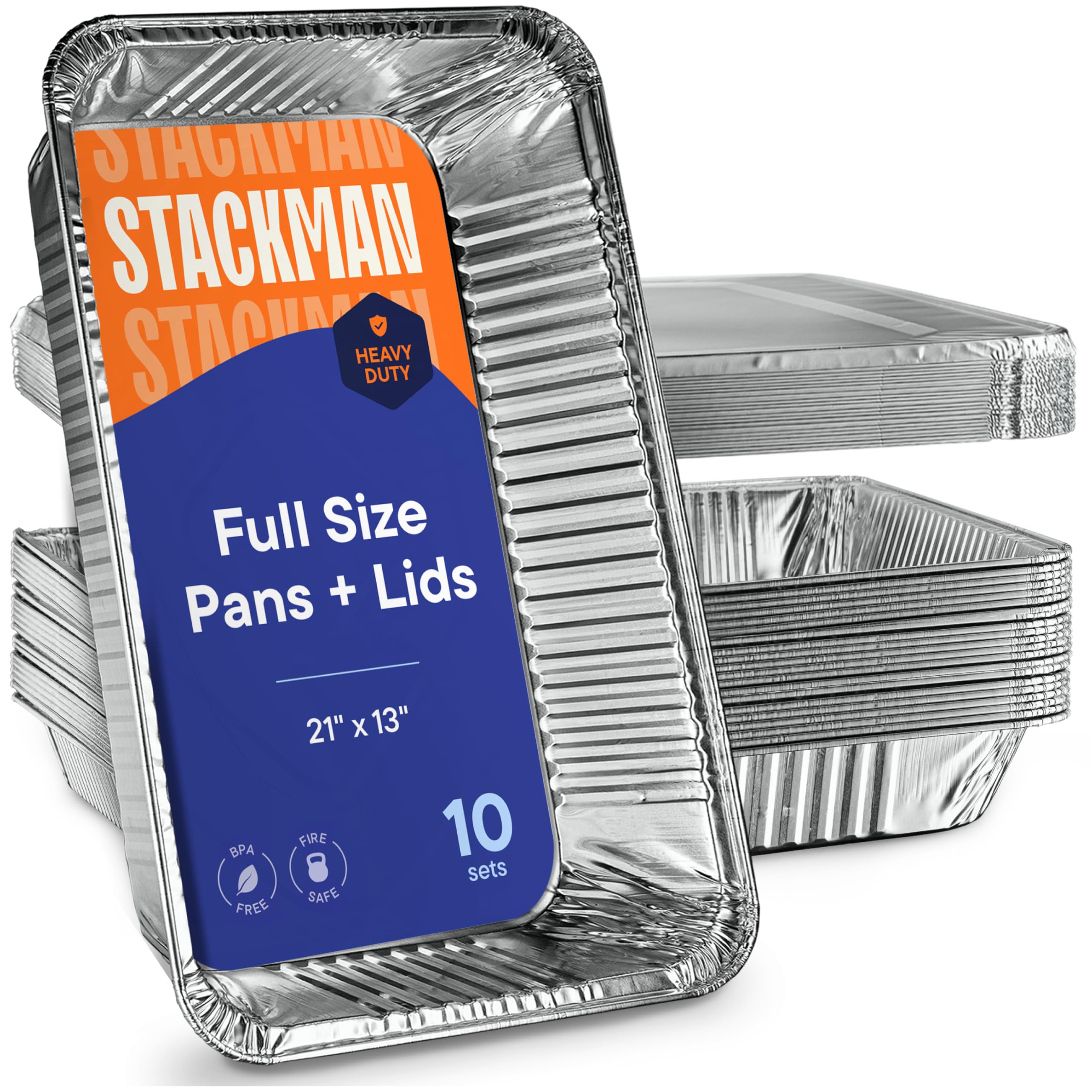 Photo 1 of 10-Pack Large Aluminum Steam Pans with Lids - 21x13, Heavy Duty for Roasting, Cooking, Warming Food,Silver