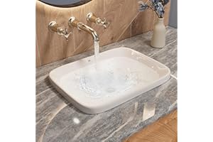 20"W x 15"D Semi Recessed Vessel Sink, Los Flexi 20 Inch White Ceramic Drop In Bathroom Sink Rectangle with Extra Pop-up Drain Kit, Modern Rectangular Basin for Vanity Countertop