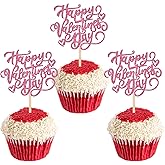 24 PCS Happy Valentine's Day Cupcake Toppers Glitter Sweet Love Heart Be My Valentines Cupcake Picks Galentine's Day Cake Decorations for Happy Valentine's Day Theme Birthday Party Supplies Pink