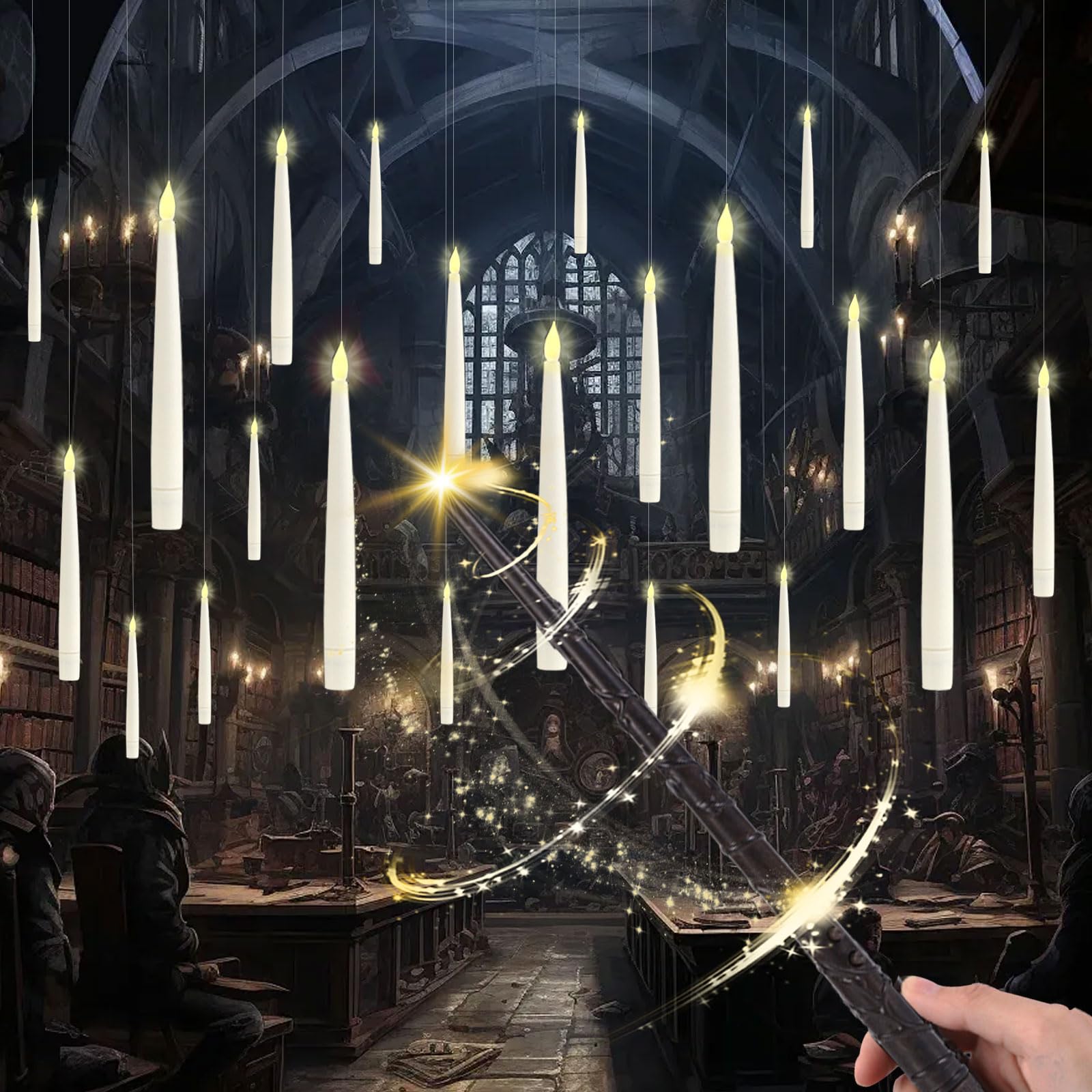 MeYuxg Floating Candles with Wand Pack of 20 LED Taper Candles for Halloween, Christmas, Wedding & Party Decoration