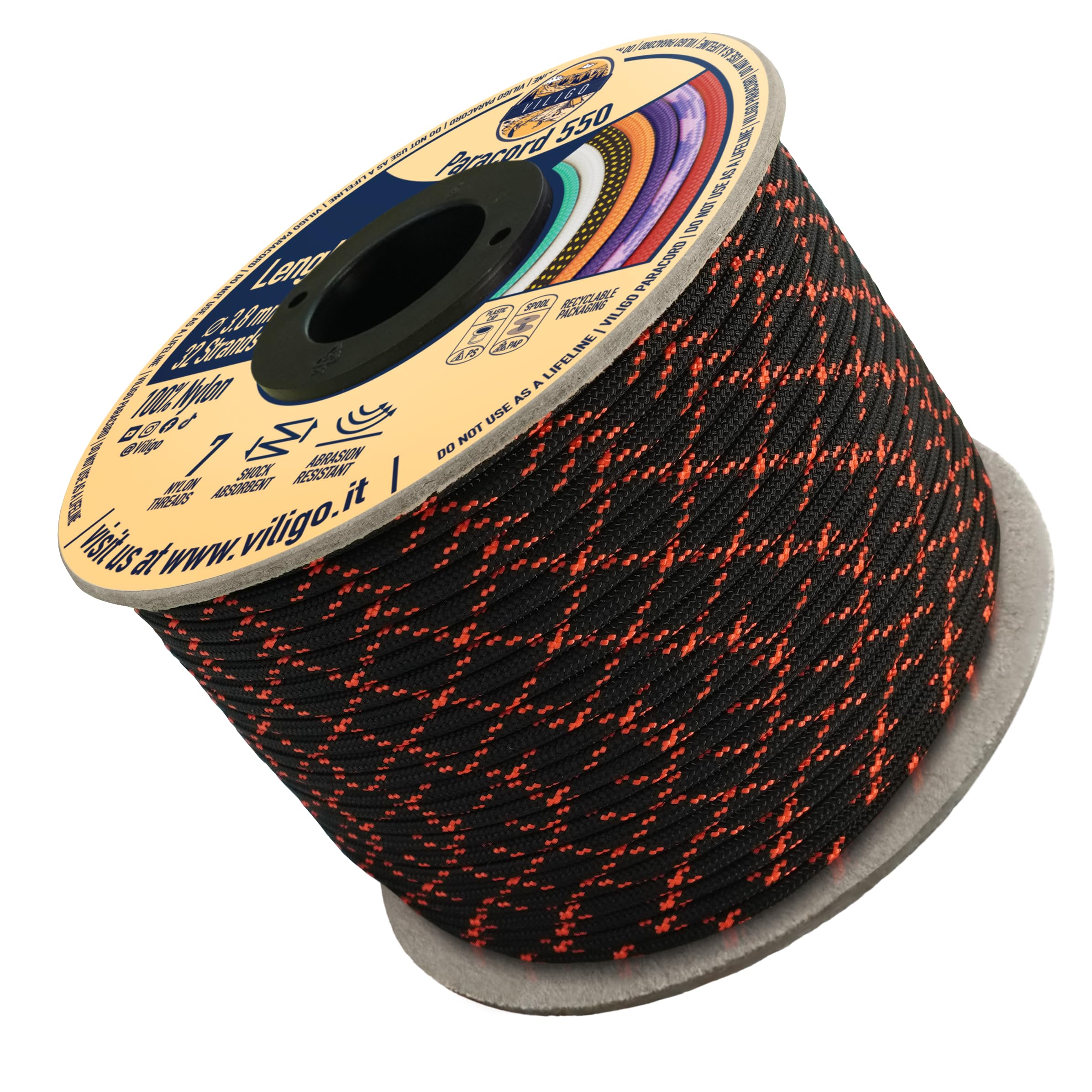 VILIGO Paracord 550 - Type III (3.8 mm) - Nylon Braid, 7 Inner Strands, Ideal for Camping, DIY Projects, Bracelet Making and Accessories (15 m, Falling Stars)