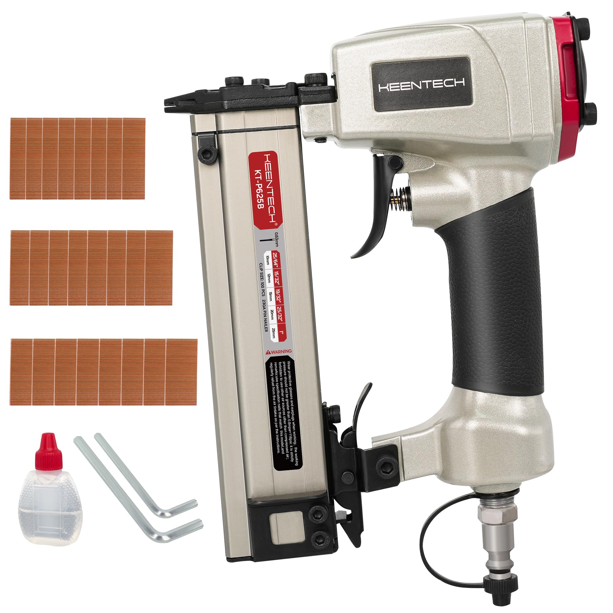 Photo 1 of KEENTECH Pneumatic Pin Nailer 23 Gauge, Pin Nail Gun with 2160pcs 5/32" to 1" Pin Nails, Headless Air Micro Pinner with Exceptionally Low Jam Rate for Cabinets, Interior Decoration, Windows, Crafts