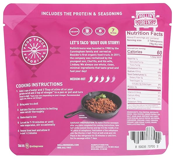 ROLLINGREENS PLANT BASED CHORIZO ME’EAT, 4.5 OZ