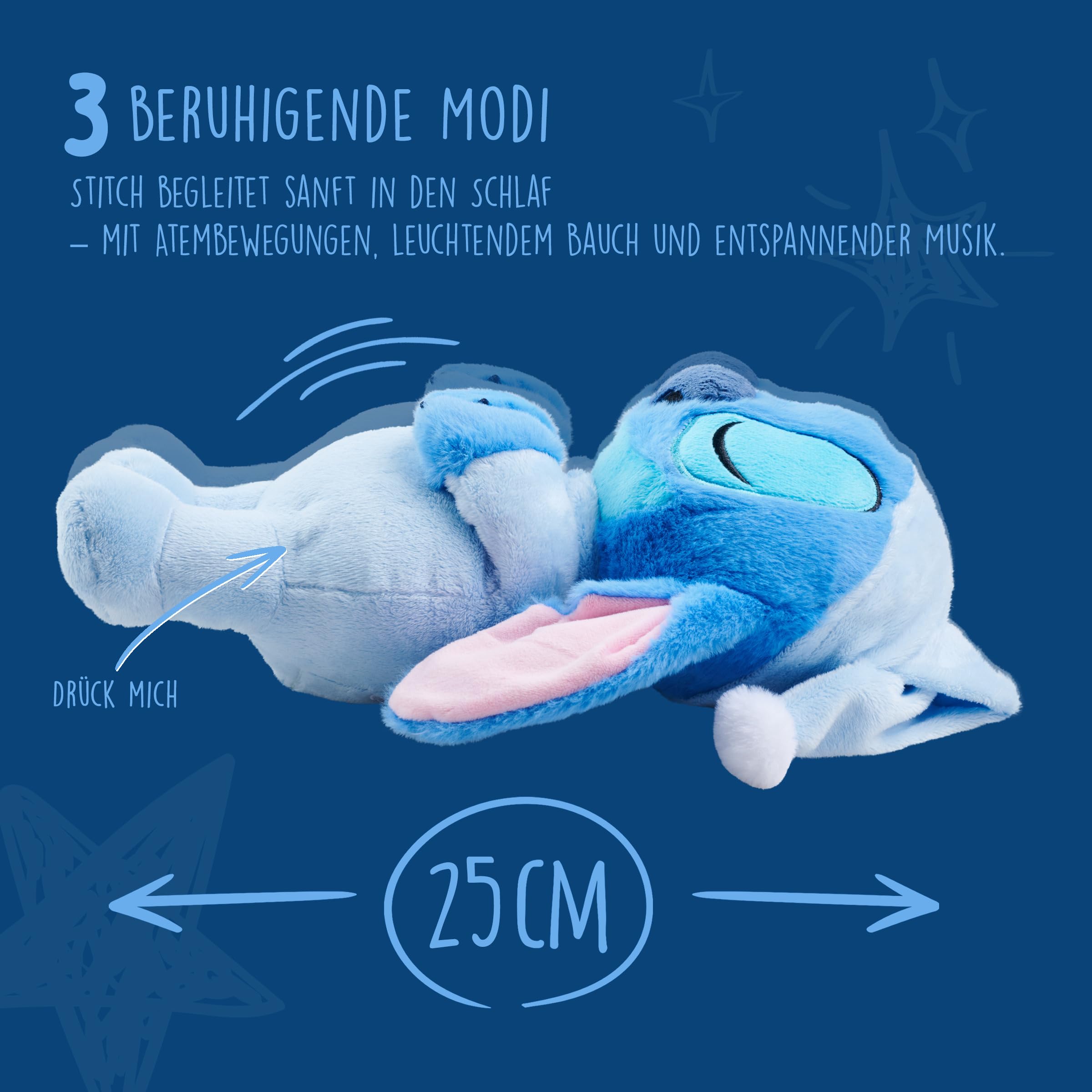 Simba Stitch Plüschtier mit Sound, 31 cm, liegend mit Schlafanzug, Atmung, Licht und entspannende Musik, geeignet ab 0 Monaten, offizielles Disney-Lizenzprodukt 2