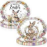 Suzkoqo 50Pcs Easter Oval Paper Plate Large Easter Paper Plate Cute Bunny Rabbit Disposable Serving Dish Tray Spring Floral Rabbit Paper Dinnerware for Easter Party Spring Party Supplies 50 Guests